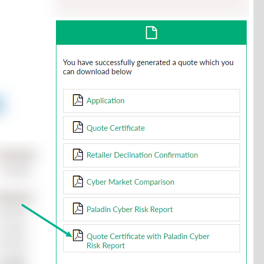 Quote Certificate with Paladin Cyber Risk Report print
